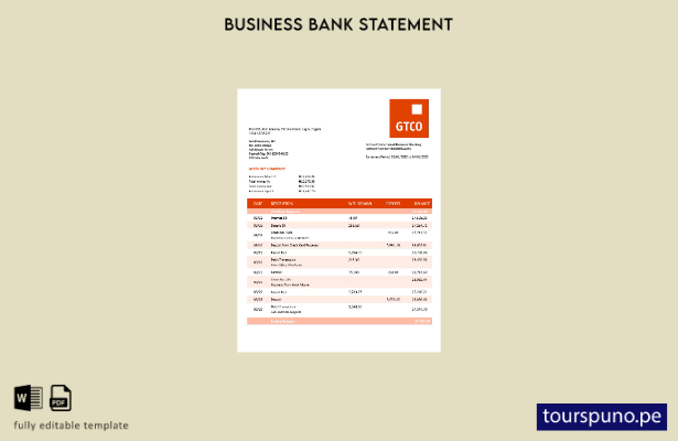 listo para imprimir el extracto de cuenta corriente de la organización GT Bank P